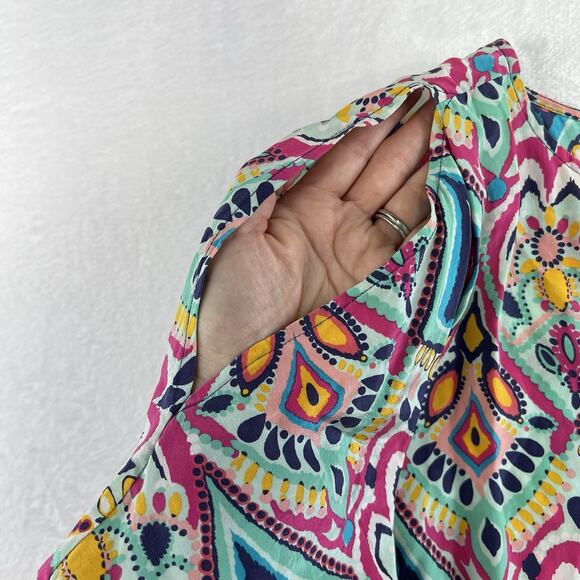 Lilly Pulitzer L Large Silk Trace Top Crown Jewels Cold Shoulder 42783 Classic - Picture 4 of 14